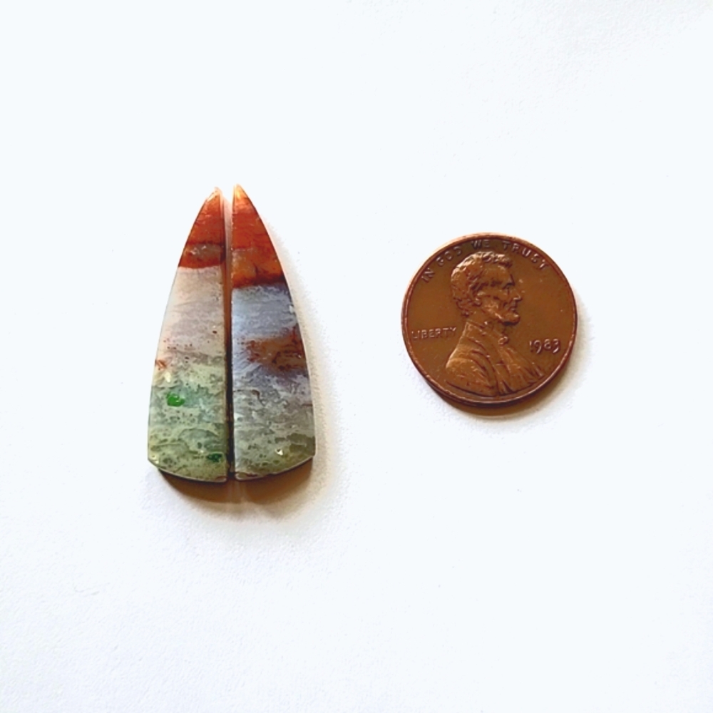 Blue opalized cabochon pair